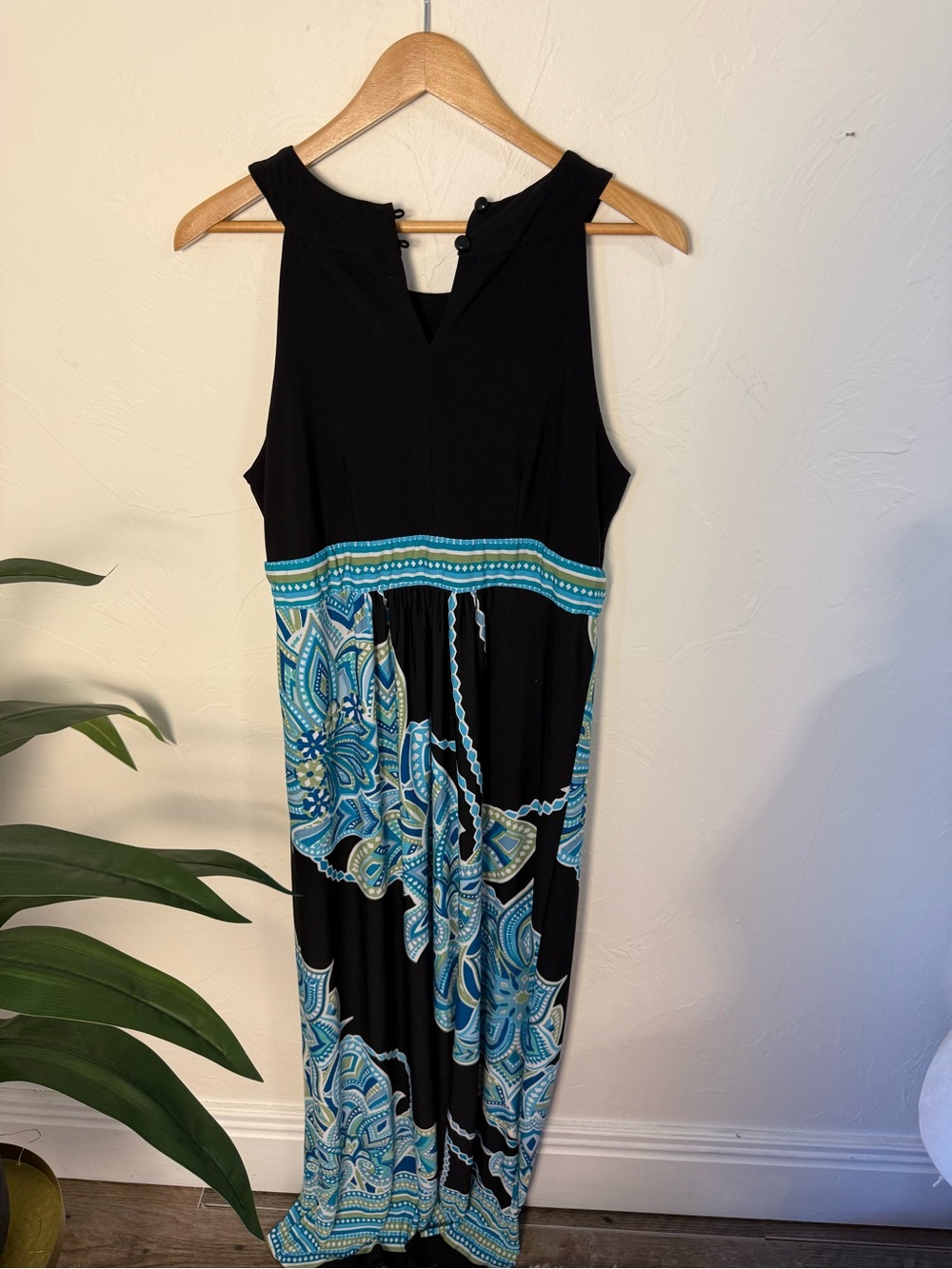DressBarn Black & Blue Embellished Sleeveless Maxi Dress Size 10 - Picture 5 of 5